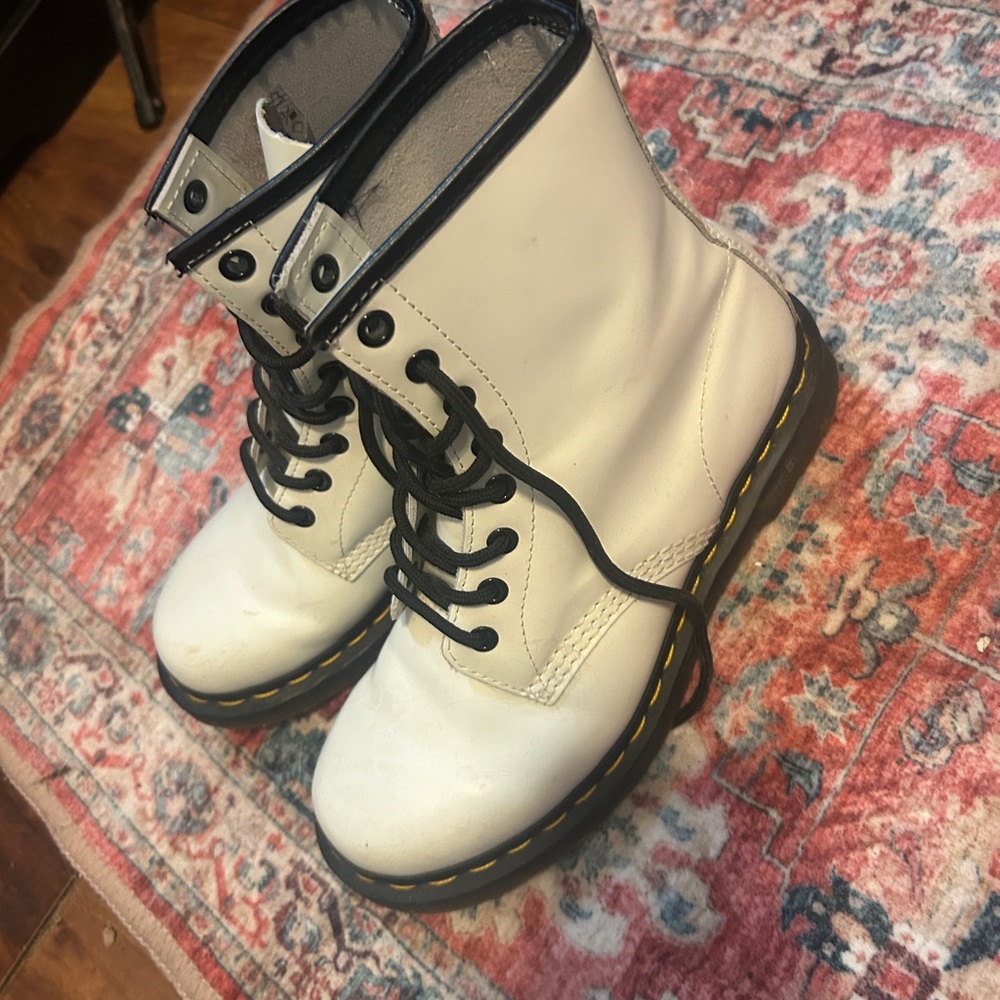 White Leather Doc Marten Lace-Up Boots
